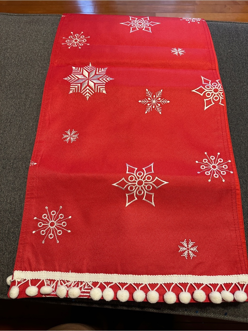 Festive Red Snowflake Holiday Table Runner (72 Inches)